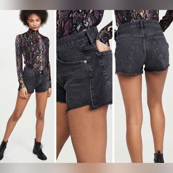 AGOLDE Premium Black Button Fly High Waist Shorts, Raw Hemline A038B-1087 | 30 - Picture 1 of 10